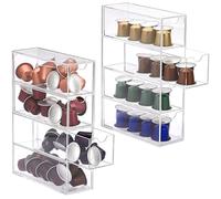 DAIRYCOF Lot de 2 boîtes de rangement en acrylique pour dosettes de café avec 4 tiroirs - Porte-dosettes de café transparent 24,7 x 17,6 x 6,6 cm - Compatible avec les capsules Nespresso - Organiseur