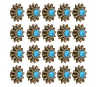 Daisy décoratives, fleurs métalliques sculptées 20 sets avec rivets imitation turquoise, boutons en alliage zinc pour cuir, artisanat occidental (BLEU)