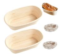 DAJASD Lot de 2 paniers à pain ovales en rotin naturel de 25 cm, panier de levain avec doublure en tissu de lin, kit d'outils professionnels pour la fabrication de pain au levain