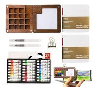 DAJASD Mini Palette Aquarelle Portable, 24 Couleurs Palette de Voyage en Bois Coffret de Peinture, Mini kit de Peinture Aquarelle de Voyage, 15 Grilles en Bois avec Clip, Carnet Aquarelle Gouache