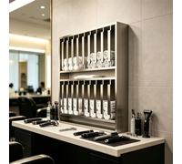 DAJIAYIQI Présentoir à Coloration Capillaire à 2 Niveaux pour Salon - Meuble de Rangement pour Tubes de Teinture avec séparateurs - Étagère Murale pour barbier et Spa(Silver)