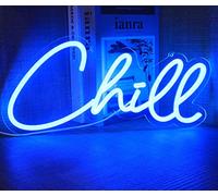 DAKABUKA Chill - Néons pour décoration de chambre à coucher, lettres décoratives pour chambre d'enfant, mur, salle de jeu, magasin, bar, fête de Noël, alimentation USB (35,1 x 17 cm) Bleu froid