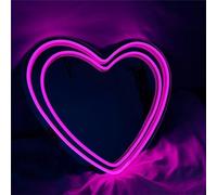 DAKABUKA Miroir en forme de cœur, signe néon rose, amour, lumière néon, panneau mural LED, pour fête des mères, cadeau fille, mariage, anniversaire, décoration de fête (34 x 32 cm)