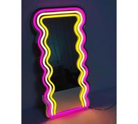 DAKABUKA Panneau Néon Ondulé, Lumières Néon LED, Miroir de Maquillage Mural Monté de Manière Irrégulière, Miroirs Décoratifs pour Chambre à Coucher, Salon de Beauté, Salon, Chambre de Fille