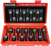 DAKCOS Jeu de douilles à choc hexagonal 1/2" pour 6 pans mâle, coffret de 10 douilles 5mm-19mm