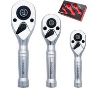 DAKCOS Mini liquet réversible entraînement rotatif 1/4" 3/8" 1/2" | 72 dents, finition chromée mate, poussoir de libération rapide, acier CR-V