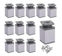 DAKFOOK Lot de 12 pieds de meubles réglables en alliage d'aluminium pour placard de cuisine, bureau, canapé-lit, 40 x 40 x 80 mm, max 18 mm, gris