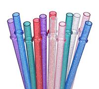 Dakoufish - Lot de 12 pailles réutilisables à paillettes - En plastique transparent - Sans bisphénol A - Longueur : 22,8 cm, Plastique, Mélange de couleurs, 11 inch