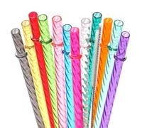 Dakoufish Lot de 12 pailles réutilisables en plastique transparent de 20,3 cm pour gobelets Mason Jar de 340 ml et 473,6 g, avec brosse de nettoyage (20,3 cm, 12 couleurs)