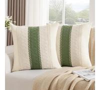 DakTou Bohème Housse Coussin Canapé 50x50 Vert Texturée à Rayures Tissées Decoratif Taies d'oreiller Ferme Moderne Housse de Coussin pour Maison Salon Chambre Décoration Lot de 2
