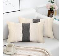 DakTou Housse Coussin 30x50 Gris Boheme Decorative,Lot de 2 Rectangulaire Housse de Coussin Canapé Decoration Maison Salon en Coton avec Dentelle en Lin Au Crochet, Taie d'oreiller pour Salon Chambre