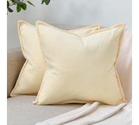 DakTou Housse Coussin 40x40 Beige Velours Côtelé Moderne Motif à Rayure Décoratif Canapé Taie d'oreiller Doux avec Fermeture Eclair Caché pour Canapé Jardin Extérieur Maison Salo Lot de 2