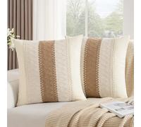 DakTou Housse Coussin 40x40 Bohème Marron Texturée à Rayures Tissées Decoratif Taie d'oreiller Ferme Moderne Housse de Coussin Canapé pour Maison Salon Chambre Décoration Lot de 2
