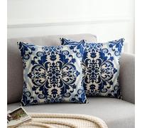 DakTou Housse Coussin 40x40 Boho Bleu Mandala Floral Géométrique Housses de Coussin Decoratif Canape Lin Taies d'oreiller Carré pour Maison Salon Chambre Décoration D'intérieur Lot de 2