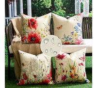 DakTou Housse Coussin 40x40 Fleurs Printemps Été Housse de Coussin Exterieur Impermeable Lin Décoratif Taie d'oreiller pour Canapé Lits Chaises Jardin Salon Maison Décor Lot de 4