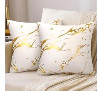 DakTou Housse Coussin 40x40 Velours Blanche Housse de Coussin Decoratif Canape Dorés Marbre Texture Luxe Moderne Taie d'oreiller Carrées Décor pour Salon Canapé Chambres Maison Lot de 2