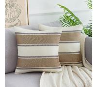DakTou Housse Coussin 50x50 Lot de 2 Coussins Décoratifs Motif Géométrique Rayures Marron Taie d'oreiller Moderne Bohème Housse Coussin Canapé en Lin pour Salon Chambre Canapé Lit Chaise