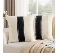 DakTou Housse Coussin Bohème Decoratif Taies d'oreiller Noir Texturée à Rayures Tissées Housse de Coussins 50x50 pour Canapé Lit Chaise Chambre Salon Lot de 2