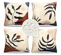 DakTou Housse Coussin Housse de Coussin 45x45 Lin Exterieur Impermeable Bohème Abstrait Feuille Motif Géométrique Décoratif Taie d'oreiller pour Canapé Chaise Patio Jardin Salon Chambre Lot de 4