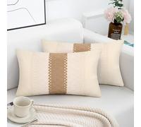 DakTou Housse Coussin Marron 30 x 50 Decoration Maison Salon, Lot de 2 Housses de Coussin Canapé en Coton avec Dentelle en Lin Au Crochet, Taie d'oreiller Style Bohème et Champêtre pour Canapé Deco