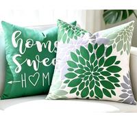 DakTou Housse Coussin Vert et Gris 40x40 cm en Peluche Courte Doux comme du Velours, Lot de 2 Housses de Coussins Canapé Décoratifs à Motif Dahlia Floral, Taie d'oreiller pour Decoration Maison Salon