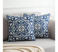 DakTou Housse de Coussin 40x40 Bohème Rétro Ethnique Mandala Floral Motif Housse Coussin Carré Bleu Geometrique Taie d'oreiller Decoratif pour Canapé Maison Salon Chambre Lot de 2