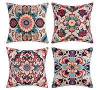 DakTou Housse de Coussin Bohème 40x40 Ethnique Coloré Mandala Fleuri Housse Coussin Decoratif Canape Taies d'oreiller en Lin pour Canapé Lit Jardin Extérieur Décoration Lot de 4