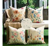 DakTou Housse de Coussin Extérieur 45x45 Imperméable Lin Décoratif Taie d'oreiller Carrées Fleurs Colorées Printemps Été Housse Coussin Canapé pour Jardin Chambre à Coucher Salon Lot de 4