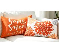 DakTou Housse de Coussins Décoratifs 30x50 Orange et Gris, Lot de 2 Housse Coussin Moderne Imprimé Floral, Taie d'oreiller Rectangulaire Lavable Peluche Courte pour Salon Chambre Jardin Balcon Canapé