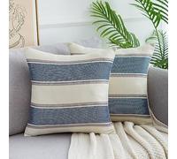 DakTou Housses de Coussins en Lin Décoratif Canapé 50 x 50cm Taie d'oreiller Moderne Housses de Coussin Confortable Rayures Decoration Maison Salon Chambre pour Canapé Lot de 2 Bleu