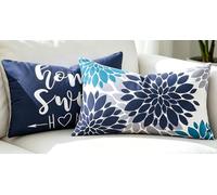 DakTou Lot de 2 Housse Coussin 30x50 Bleu Marine et Bleu Canard à Motif Dahlia Floral, Rectangulaire Housse de Coussin Decorative Salon en Peluche Courte Doux, Taie d'oreiller pour Canapé Decoration