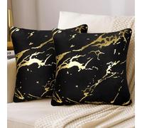 DakTou Lot de 2 Housse de Coussin 40 x 40 Noir Doré Velour Housse Coussin Decoratif Canape Marbre Texture Luxe Moderne Taie d'oreiller Décorative pour Canapé Salon Chambre Maison