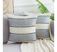 DakTou Lot de 2 Housses de Coussin en Lin Taie d'oreiller Gris Rayures 45 x 45 cm Housse de Coussin Décoratif Moderne Housses Carrées pour Coussin de Canapé Convient à Toutes Les Saisons