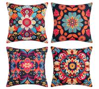 DakTou Lot de 4 Boho Housse de Coussin 50x50 Boheme Ethnique Carrées Taie d'oreiller Rétro Coloré Floral Mandala Géométrique Housse Coussin Decoratif pour Canapé Maison Salon Chambre