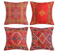 DakTou Lot de 4 Housse de Coussin 40x40cm Coton et Lin Décoratif Taie d'oreiller Turc Kilim Rétro Style Housses pour Coussins carrés pour Canapé Chaises de Jardin de la Maison