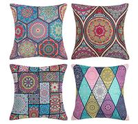 DakTou Lot de 4 Housse de Coussin 40x40cm Mandala Modernes Motif Taie d'oreiller Coton et Lin pour Canapé Maison Salon Chambre Décoration D'intérieur Housse Coussin avec Fermeture Glissière Invisible