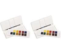 Daler Rowney Aquafine - Set de voyage peinture aquarelle - 12 demi-godets et 1 pinceau (Lot de 2)