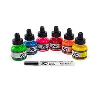 DALER ROWNEY - FW - Set encre acrylique fluo - 6 x 29,5 ml + 1 marqueur