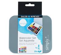 Daler Rowney Simply - Set de peinture aquarelle - 20 demi-godets et 1 pinceau