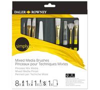 Daler Rowney Simply Mixed Media - Lot de pinceaux - 8 parties - rond, retouche, épée, rondelle plate, brillant, éventail, nuanceur plat, oval wash -
