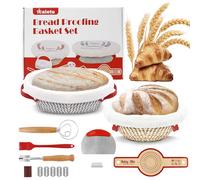 Daletu Banneton Kit de démarrage pour panier à pain - Panier à pain - Accessoires de fabrication de pain - Rond de 22,9 cm - Ovale de 25,4 cm - Pliable - Rouge