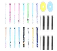 Daleweo Kit Stylos Effaçables Noirs pour Scolaire et Bureau, 16 Stylos 0.5 mm, 20 Recharges, 2 Gommes, Motifs Mignons, Parfait pour Prise de Notes, Exercices et Croquis