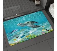 DALEXHM Tapis de Bain 50x80 cm, antidérapant,Doux,Absorbant l'eau,en Microfibre,pour la Salle de Bain,Lavable en Machine,Récif corallien coloré Ant de Nombreux Poissons et Une Tortue Marine.