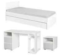 DALIA Chambre enfant adolescent avec lit, chevet, Bureau Blanc