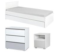 DALIA Chambre enfant adolescent avec lit, chevet, Commode Blanc