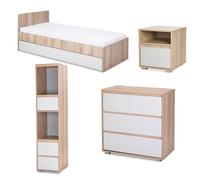 DALIA Chambre enfant adolescent avec lit, chevet, Commode, Etagère Hêtre