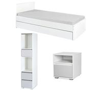 DALIA Chambre enfant adolescent avec lit, chevet, Etagère Blanc