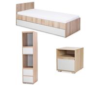 DALIA Chambre enfant adolescent avec lit, chevet, Etagère Hêtre