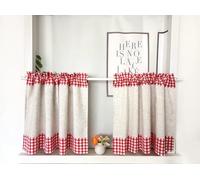 Daliena Lot de 2 rideaux brise-bise à carreaux - Aspect lin - Style maison de campagne - Style rétro vintage - Pour petite fenêtre - (l x H : 90 x 45 cm) - Rouge