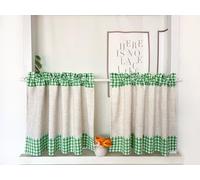 Daliena Lot de 2 rideaux brise-bise à carreaux - Aspect lin - Style maison de campagne - Style rétro vintage - Pour petite fenêtre (l x H 60 x 60 cm) - Vert